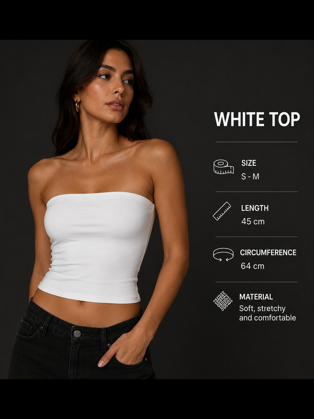 Women’s White Strapless Stretchy Tube Top Size S-M Like New